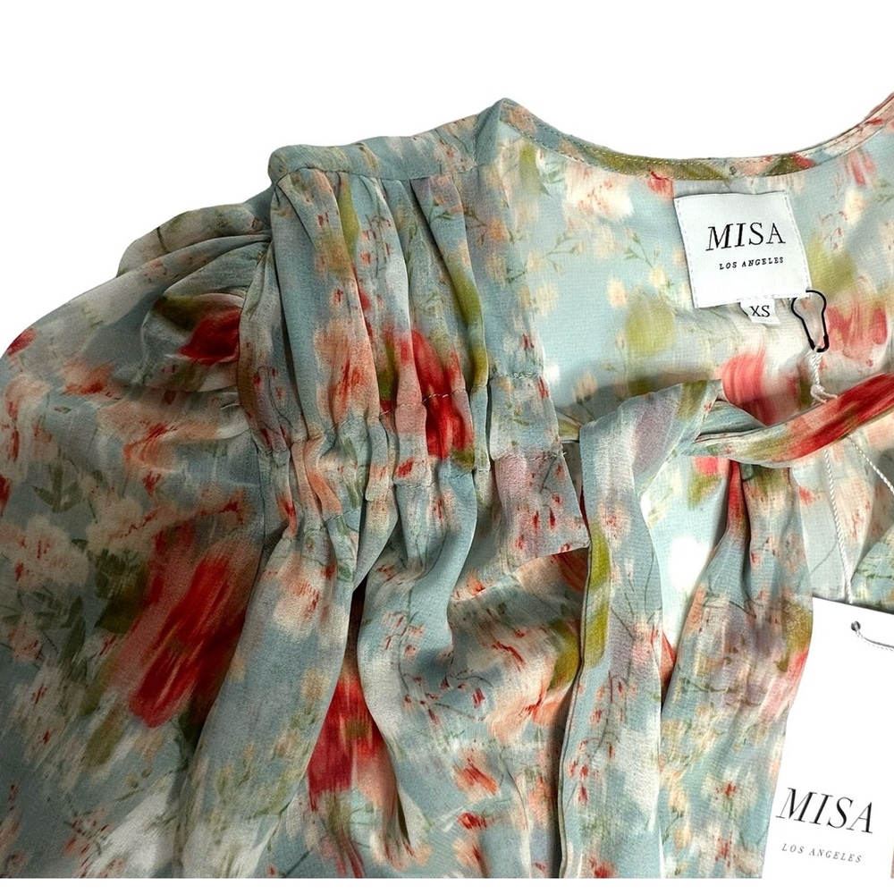 NWT MISA Los Angeles Ceyla Floral Scarf Tie Blouse xs - Picture 11 of 14